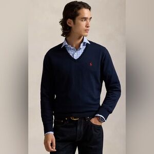 Polo by Ralph Lauren Men's Dark Blue V-Neck Sweater